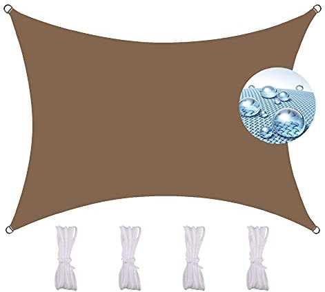 DYKL Vela Ombreggiante 5X7M, Completa di Corda Anti-Raggi UV Giardino Terrazza Piscina Vela Ombreggiante Triangolare Traspirante -Marrone