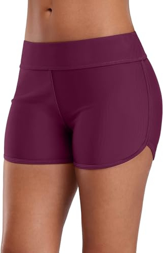 CharmLeaks Womens Solid Swim Shorts Stretch Board Shorts Swimsuit Bottoms Fuchsia L