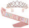 ZHOUHON Geburtstagskrone Geburtstags SchäRpe Prinzessin Krone Glitzer Rose Gold Geburtstag Mädchen Schärpe & Strass Tiara Kit für Geburtstag Geschenk Party Zubehör und Dekorationen (Rosa)