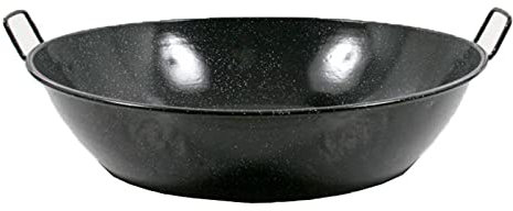 Tradineur - Paellera honda esmaltada 55 cm, 25 litros, color negro, cocinar arroces, apta para gas, vitrocerámica, cocina eléctrica y lavavajillas
