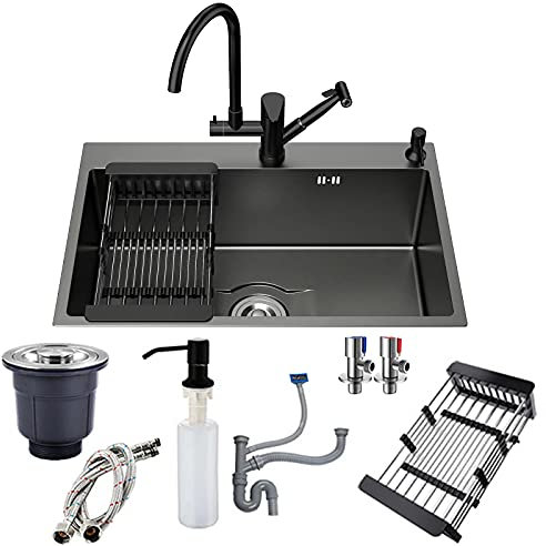 HGTRH Küchenspüle Unterbau, Einbauspüle Küche Edelstahl, Spülbecken Küche Mit Armatur Seifenspender Siphon Über- Und Ablaufgarnitur Für Aufliegend Und Flächenbündig Montage