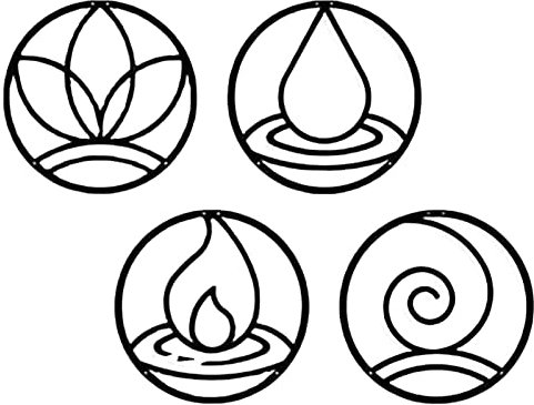 GOODLUKY Four Elements Metall Wanddeko, Metal Wall Art 4 Stück Schwarz Schmiedeeisen Wand Hängen Deko Moderne Abstrakte Metall Wandskulptur Für Küche Badezimmer Wohnzimmer Terrasse Balkon,35x35cm