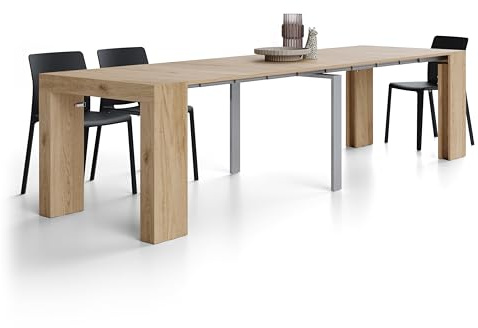 MOBILI FIVER, Table Console Extensible Evolution, 45(305) x90 cm, Chêne Clair, pour 12 Personnes, Console Extensible pour Couloir, Entrée, Salon, Made in Italy
