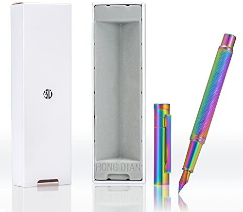 Wikult Personalized Hong-Dian Rainbow Color Forest Fountain Pen, Medium Nib Classic Design with Gift Box Set, Engraved with Your Name