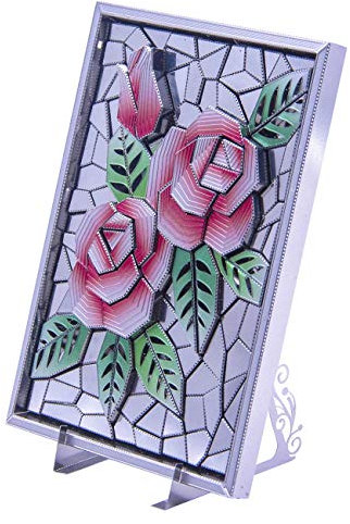 3D Metal Puzzle, Microworld Jigsaw Puzzle Rose Flower Photo Frame Model Building Kit, DIY 3D Adult Puzzle Brain Teaser Art Craft Home Decor Gift Toys for Teen, for Weekend Rainy Day Family Time