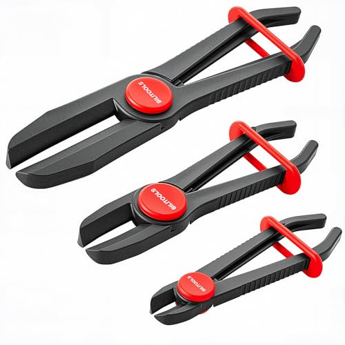 BILITOOLS 3-tlg Schlauchklemmenzange Set 155/185/255 mm | Zum Abklemmen von Benzin-, Öl-, Wasser- und Kühlmittelschläuchen, mit Arretierring, Spezial-Kunststoff bis 160 Grad C