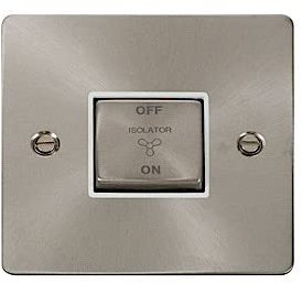 Click Define Brushed Steel Flat Plate Fan Isolator Switch with White Insert