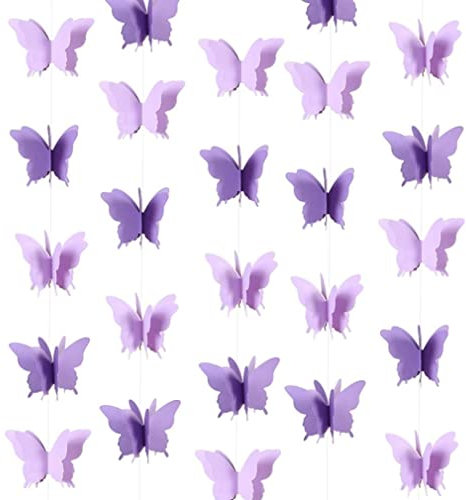 Schmetterling Girlande 3D Papier Banner lila Schmetterling Dekorationen Hängende Girlande Schmetterling Babyparty -Dekorationen für Mädchen - 4 Pack 110 Zoll