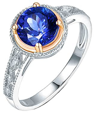 Ringe Bicolor Damen, Hochzeit Ringe Gold 750 Größe 65 (20.7) Tansanit Schmuck Echt 1,3 Karat