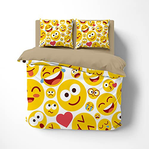 CHAOSE Bettwäsche-Set Emoji-Doodle-Symbole, Bügelfreie King-Size-Bettbezüge, Bettwäsche-Sets, 3-teilig Mit Reißverschluss + 2 Kissenbezüge (Muster 02,200 x 200 cm)