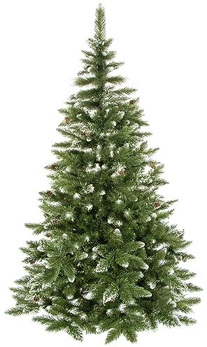 SPRINGOS - Albero di Natale artificiale di alta qualità, con neve artificiale e pigne vere, effetto inverno, 220 cm