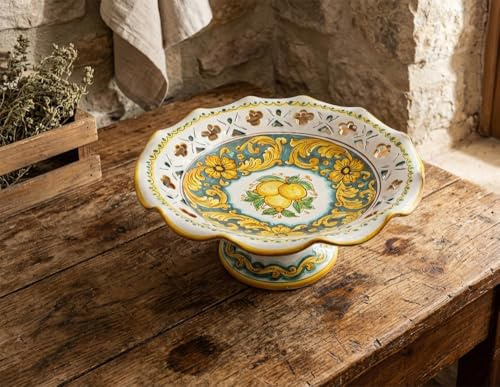 Generico Centrotavola alzata grande in ceramica siciliana giallo e verde di santo stefano di camastra decorata a mano Limoni Art 3