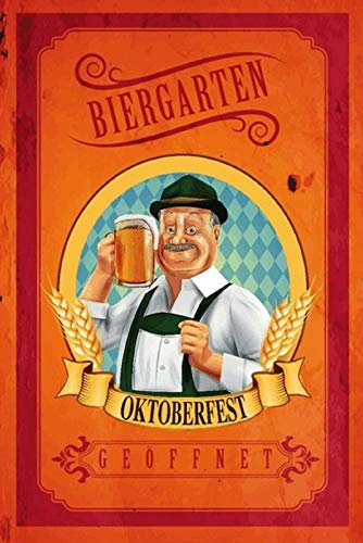 DekoDrom® Blechschild 20x30 cm Biergarten geöffnet Bayern Maßkrug Bier Wand Deko Bar Kneipe Sammler Geschenk