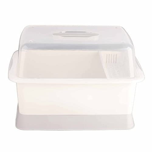 Escurridor de Platos de PP, Escurridor de Platos Minimalista a Prueba de Polvo, Cuenco de Secado de Platos que Ahorra Espacio con Tapa Y Caja de Palillos, Escurridor de Platos Portátil con Asa(M)