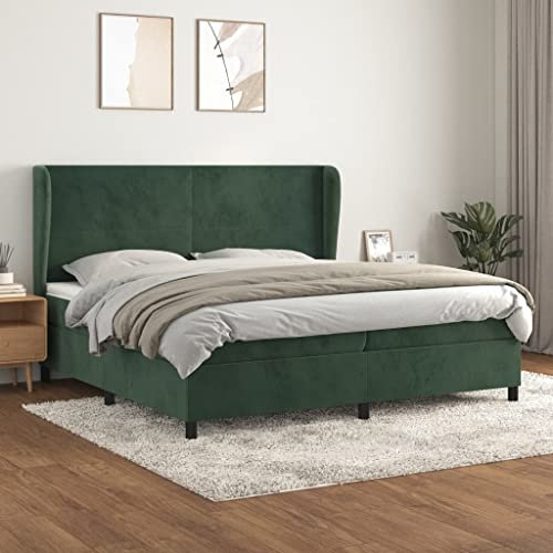 INLIFE Boxspringbett mit Matratze Dunkelgrün 200x200 cm Samt,Grün,96.03KG,3129114