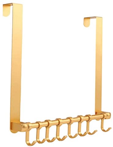 XUANHEY Türgarderobe gold, Türhaken zum einhängen, Türhakenleiste ohne Bohren Platzsparende mit 8 Haken und Anti-Kratzer Pads Space Aluminum für Handtücher/Mäntel/Rucksäcke/Hüte Usw.