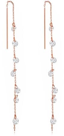 Philip Jones Rose Gold Plated Dangle Thread Earrings Created with Zircondia® Crystals
