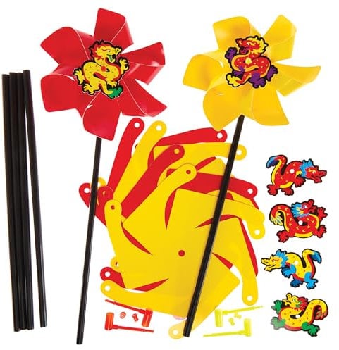 Baker Ross FX919 Chinesisches Neujahr-Windmühlen-Sets - Packung mit 6, Kinder-Bastelsets
