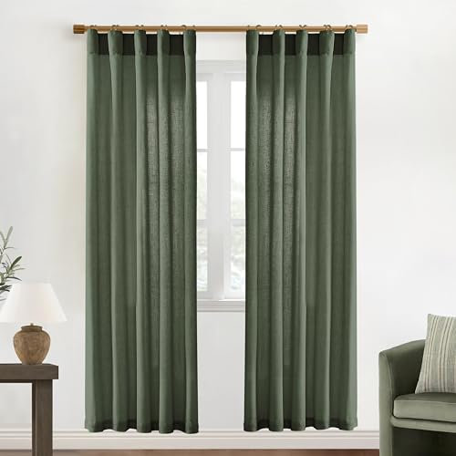 XTMYI Olivgrüne Boho-Schrankvorhänge, 203 cm Länge, für Schlafzimmer, Schranktür, 2-teiliges Set, Bauernhaus-Leinen, halbtransparente Rückenlasche, plissiert, leicht zu öffnen, Schiebetürvorhänge, 203