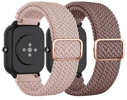 AK 2 Stück für Amazfit BIP 3 Armband/BIP 3 PRO Armband/BIP U PRO Armband Damen Herren, 20mm Weiches Geflochtenes Nylon Armbänder Kompatibel mit Amazfit GTS 4 Mini/GTS 2 Mini/GTR 42mm/GTS 4/3/2