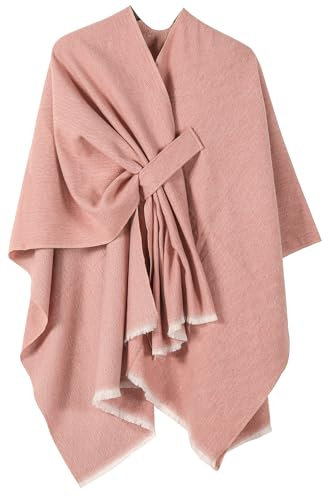 Poncho Damen Strick Reversibel Cape Decke Elegant Warme Schultertuch Gestrickter Schal Mantel für Frühling Herbst(Rosa)