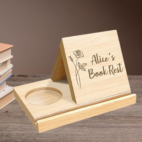 Pandora410004 Personalisierte book rest massive Eiche Holz Dreieck Buch Rest Halter, Holz Dreieck Buch Stand Buch Rest Bücherregal, benutzerdefinierte Buch Halter mit Kaffee Getränk Halter (style 1)
