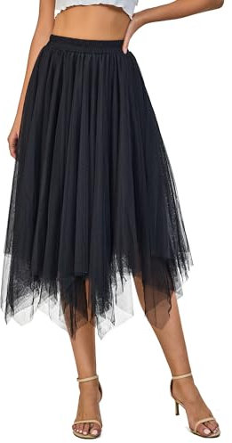 tanzdunsje Jupe en Tulle Femme Jupe Longue élastique Jupe en Tulle Blanc Noir Rose irrégulière pour Costumes de Carnaval Halloween