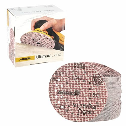 Mirka Schleifscheiben Ultimax Ligno Ø 125 mm Klett Multifit Korn 150 | Multi-Lochung für bessere Staubabsaugung ideal für Holzoberflächen hohe Kornqualität und lange Standzeit