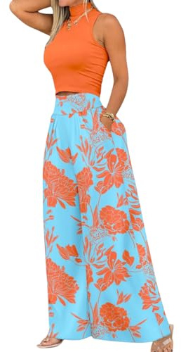 shownicer 2 Teiler Hosenanzug Damen Elegant Zweiteiler Outfit Ärmelloses Tank Top und Hose Freizeitanzug mit Taschen Sommer Loungewear Drucken Streetwear