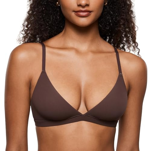 INLYRIC Women's Inbarely Triangle Bralette Plunge Unlined Seamless Bra No Underwire Sexy Comfortable Everyday Hazelnut X-Large