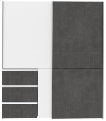 AVANTI TRENDSTORE Fjolla - Armadio in legno laminato con ante scorrevoli, all'interno ripiani e appendiabiti. Disponibile in bianco/grigio scuro. Dimensioni LAP 170,3x200,5x61,2 cm