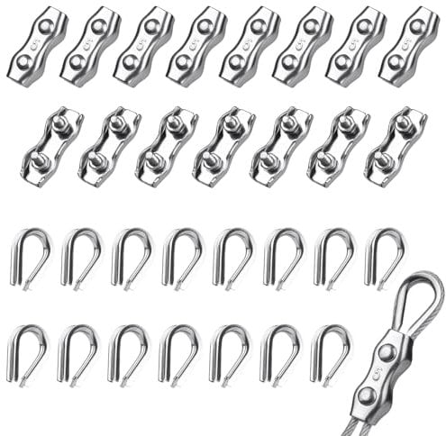 Nadisean 20 Pezzi M5 Morsetti Stendibiancheria con Ditale, Morsetti per Cavo Acciaio in Acciaio Inox 304, Morsetto Duplex, Morsetto per Fune, Morsetti per Fune Morsetti per filo stendibiancheria 3-4mm