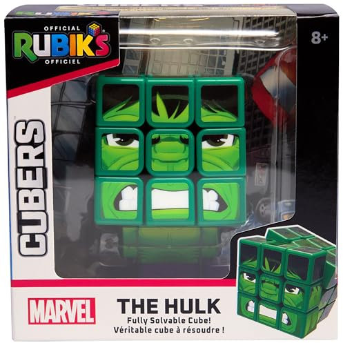 Rubik's Cube, Cubers - Hulk, 3x3 Marvel Zauberwürfel im Hulk-Design, mit coolem Zubehör: Körper, Ständer - die Superhelden-Challenge, ab 8 Jahren