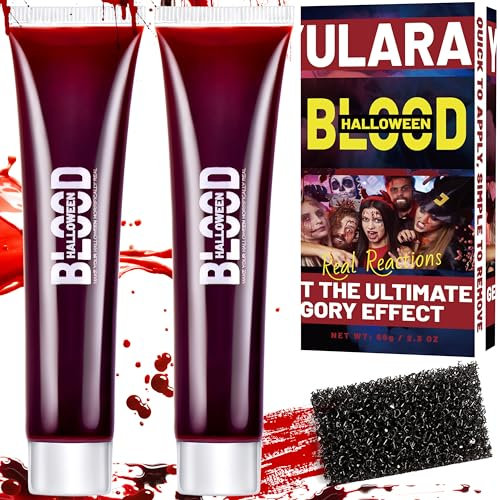 Faux Sang Maquillage Halloween pour Visage: Faux Sang Halloween Lavable Maquillage Enfant Halloween Professionnel Faux Sang Coagulé Maquillage Vampire Fake Blood, Fausse Plaie Cicatrice Sang Halloween