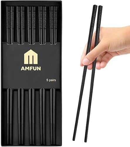 AMFUN 5 Paar Fiberglas-Essstäbchen, Japanische Chopsticks Wiederverwendbare, Legierung Schwarze, Rutschfeste Set, Spülmaschinenfest