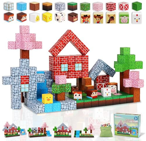Gleamkid 111 PCS Magnetic Blocks,Build Mine Magnet World Set,Magnetic Tiles Building Blocks Toddler Toys STEM Sensory Outdoor Toys for 3+ Year Old Boys & Girls,Fidget Cubes Construction Toys