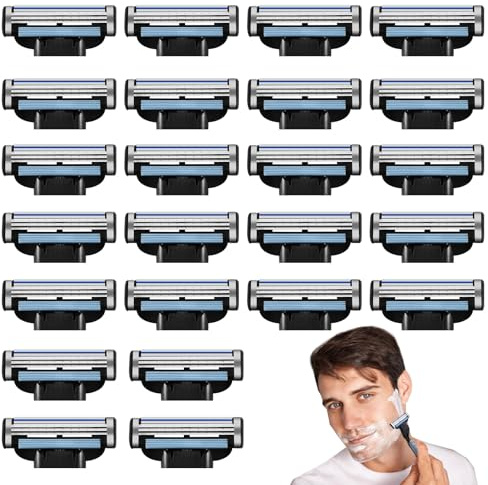 24 Stück Rasierklinge Kompatibel mit Gillette Mach 3 Klingen, Schwarze Rasierklinge für Rasierklingen Gillette Mach 3, 3 Lagen Präzisionsklingen Kompatibel mit Gillette Mach3 Rasierklingen