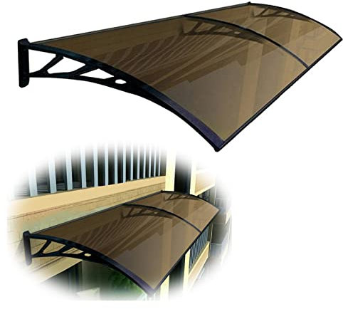 SnamicE Polycarbonat-Fenstermarkise, Schutz-Türvordach, regendicht, mit schwarzer Aluminiumhalterung für den Eingangsbereich, Braun, 80 x 200 cm
