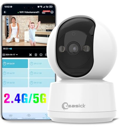Easick 3MP Überwachungskamera innen,2,4/5Ghz WLAN IP Kamera,Babyphone,Haustierkamera mit Farbnachtsicht,Bewegungserkennung,Auto-Tracking,Zwei-Wege-Audio