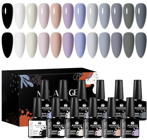 MSRUIOO Grau UV Nagellack 12 Farben Schwarz Grau Gel Nagellack Set Soak-Off UV Gellack Set für DIY Nail Art Maniküre Kit für Nail Art Design Salon Home DIY 8ML