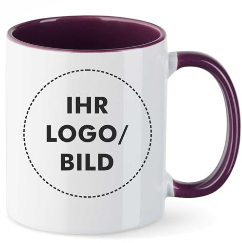 Kiwistar - 1x Kaffeetasse groß - Tasse - violett - Kaffeebecher - mit Logo bedruckt - 330 ml mit Firmenlogo - Fototasse selbst gestalten - Werbung mit Logo