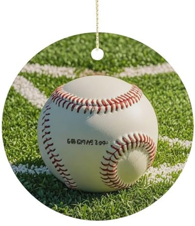 Grüner Baseballfeld-Hintergrund, Weihnachtsdekoration, runde Keramik-Dekorationen, Weihnachts-Porzellan-Baum, hängende Ornamente, Weihnachtsbaum-Dekoration, Geschenke für Frauen, Familienhaus,
