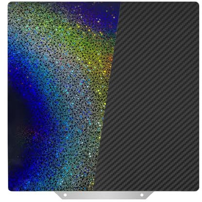 Nssnlur Smooth PEY PET Druckplatte 250x250 mm, Rainbow Starry PEY Carbon Fiber PET Build Plate Spring Steel Druckbett für QiDi Q1 Pro für AnkerMake M5 3D Drucker