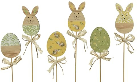 Decoris Blumenstecker Osterei/Osterhase 30cm Holz 1 Stück Sortiert - Osterstecker Hase oder Ei am Stab als Osterdeko Frühlingsdeko - Holzdeko für Ostern Frühling - Pflanzenstecker Dekostecker