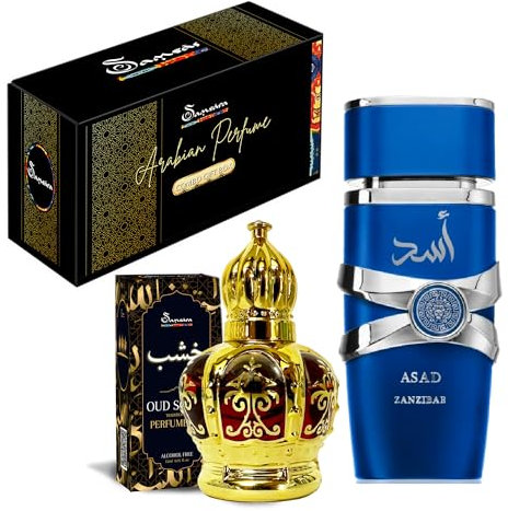 Arabian Combo Geschenkset | arabischer Duft – Herrenduft-Set – Asad & Samsara Oil, Geschenkbox mit Eau de Parfum Spray und Parfüm in Öl