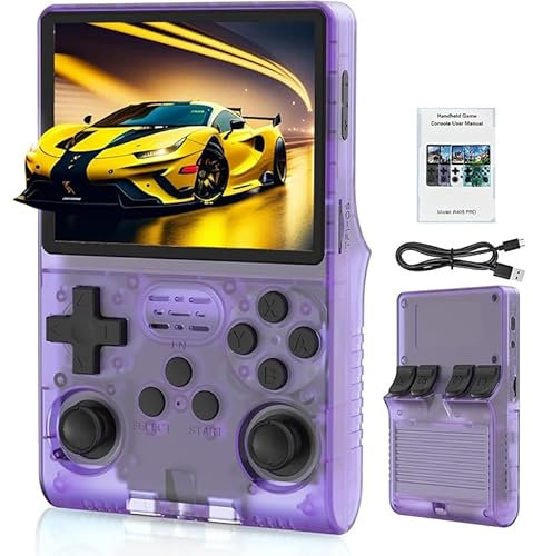 R40S Handheld Game Console, 3.5 inch Retro Handheld Games Consoles IPS Screen Open Source Linux System Built-in 30000+ Classic Games Retro Video Game Console (Purple)