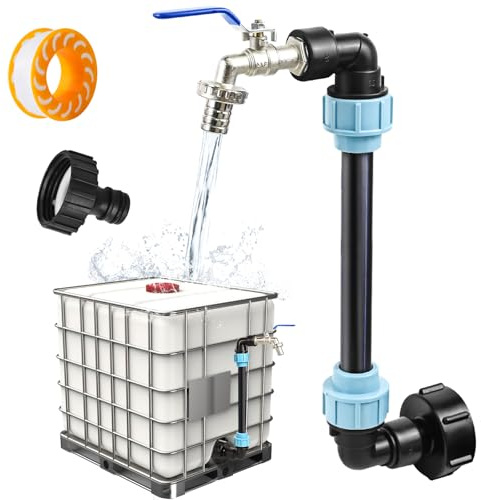 Joellfuner IBC Robinet à col de cygne 3/4 IBC Container S60x6 Robinet 3/4 Adaptateur IBC avec col de cygne Robinet en laiton pour réservoir d'eau de pluie 1000 l