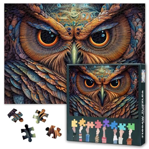Mysterious Owl Jigsaw Puzzles Spiritual Shamanic Totem Animal, Protective Spirit Puzzle for Adults 1000 Pieces, Difficult Impossible Challenges Jigsaw Puzzles for Adults, 19.5 x 27.5 Inch