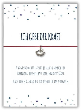 Glücksschmiedin – Kraft Geschenk Armband mit Ginkgo-Anhänger & Spruchkarte – Mutmacher & Glücksbringer für Prüfungen & Herausforderungen – Handgefertigt in Deutschland