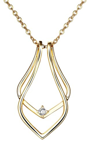 Cupimatch Ring Halter Halskette Tropfenkette: Edelstahl Ringhalter Anhänger mit Strass Elegant Personalisierte Wassertropfen kette Verlobungs Charm Jahrestag Geschenk für Frau Freundin, Gold/Silber